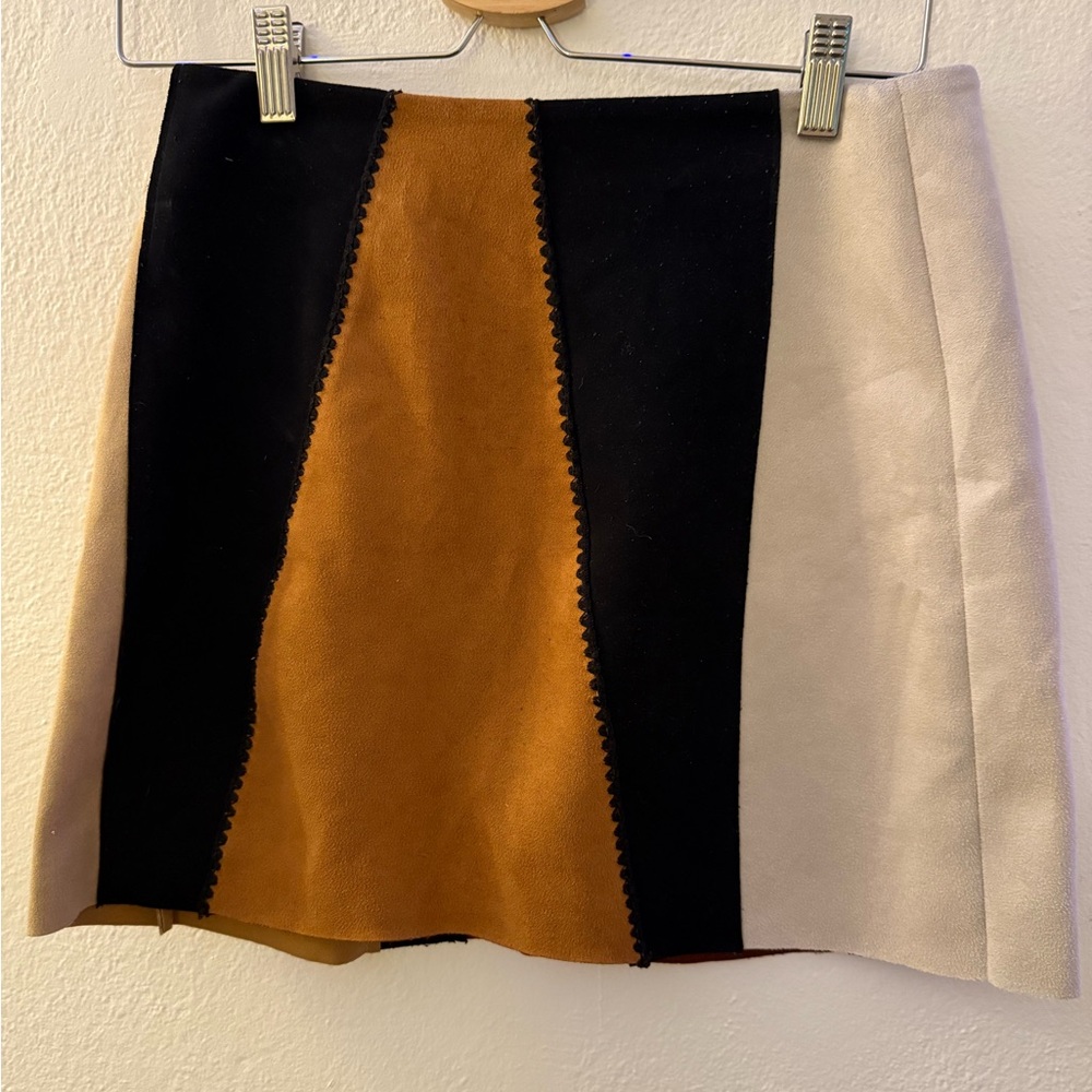 Zara Tri-Tone Suede Skirt